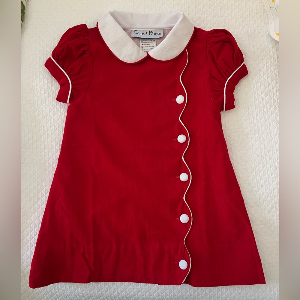 Never worn Ollie & Bess red holiday classic girls dress Peter Pan collar scallop